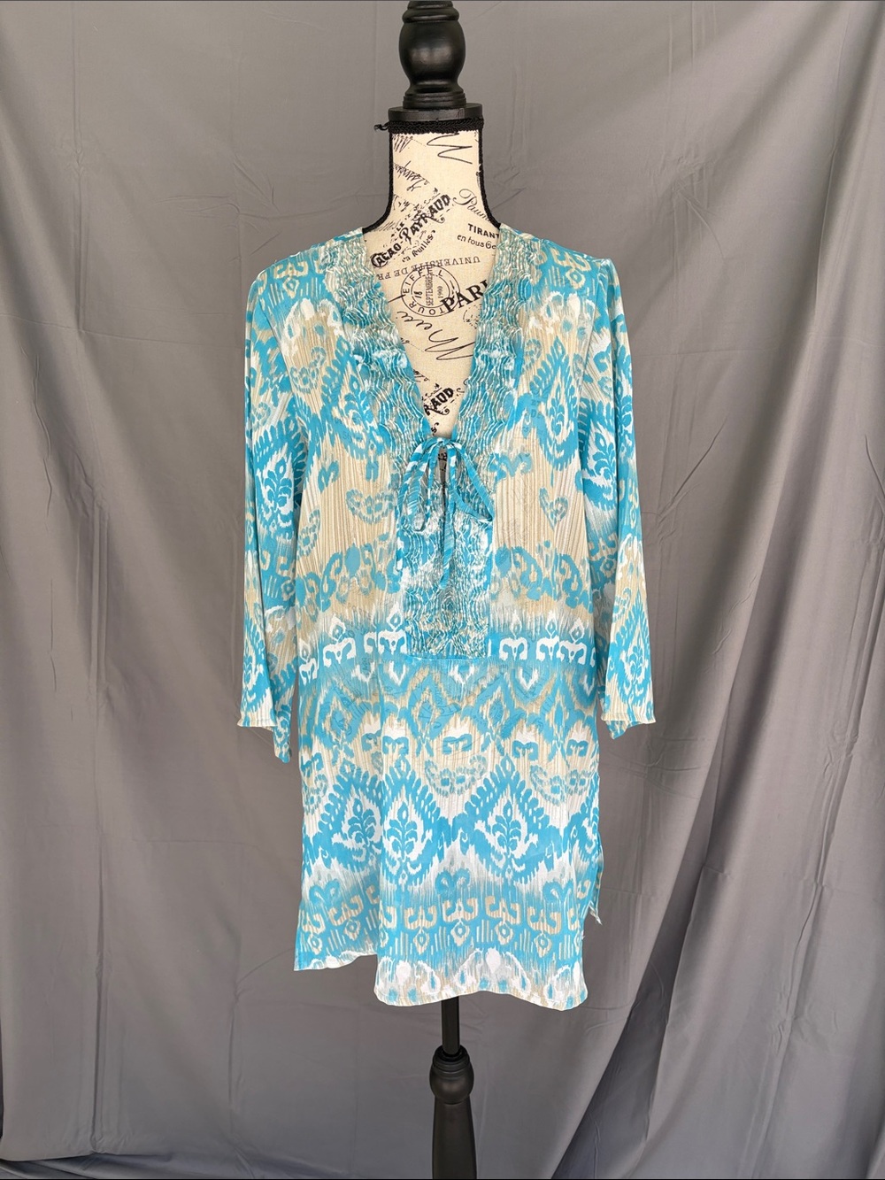 /Raviya Sheer Long Sleeve V-Neck Beach Pool Swimsuit Cover up Sz M